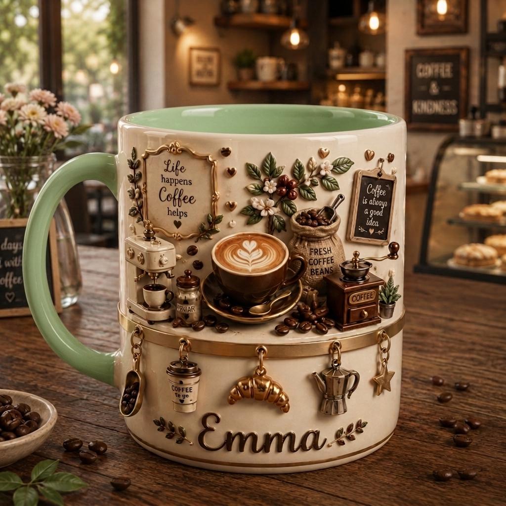 Personalized 3D Illusion Coffee Mug, Custom Name Barista Gift, Ceramic Latte Cup