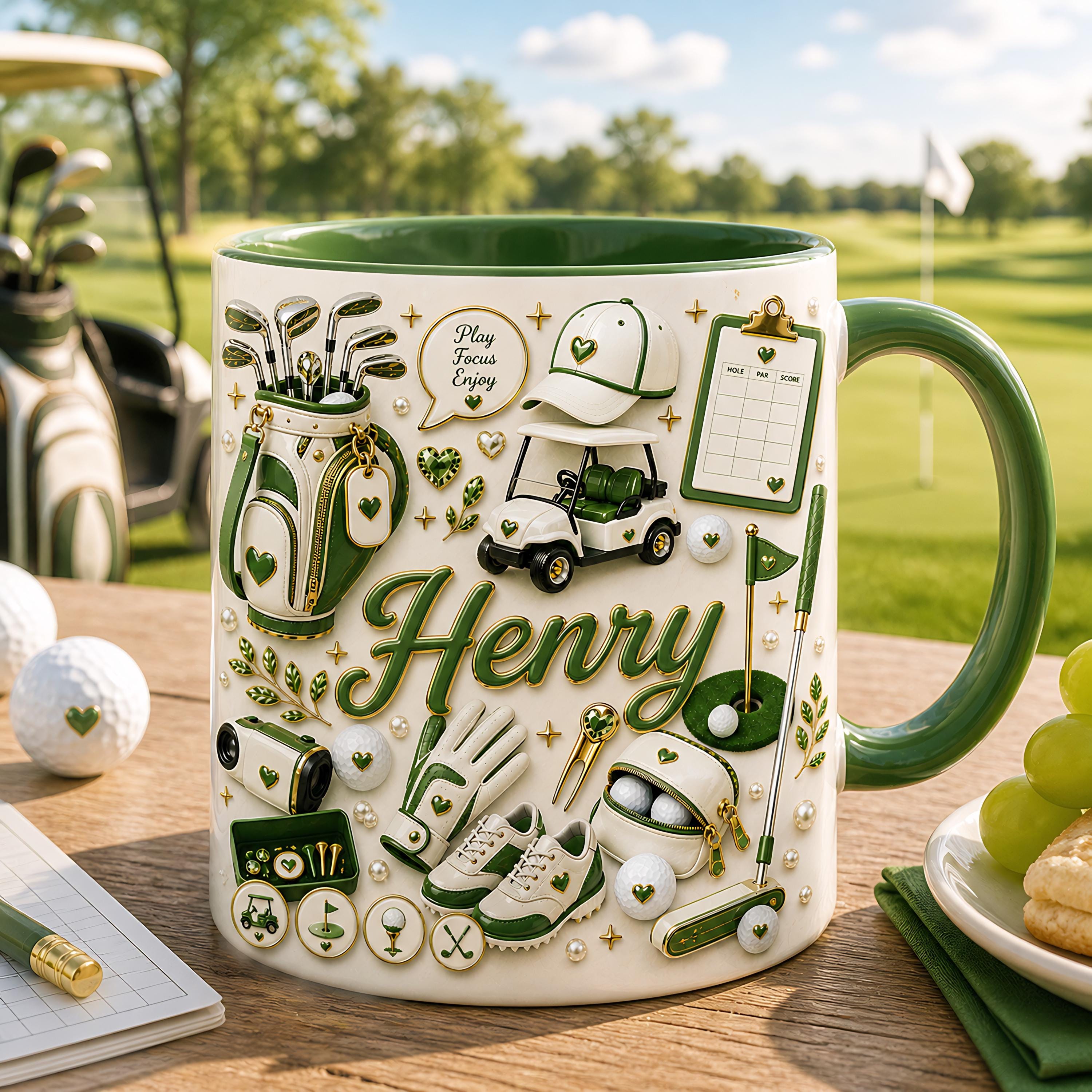 3D Effect Golf Mug , Personalized Golf Mug, Custom Name Golf Coffee Mug, Golfer Gift for Him, Golf Lover Mug, Golf Bag Cup