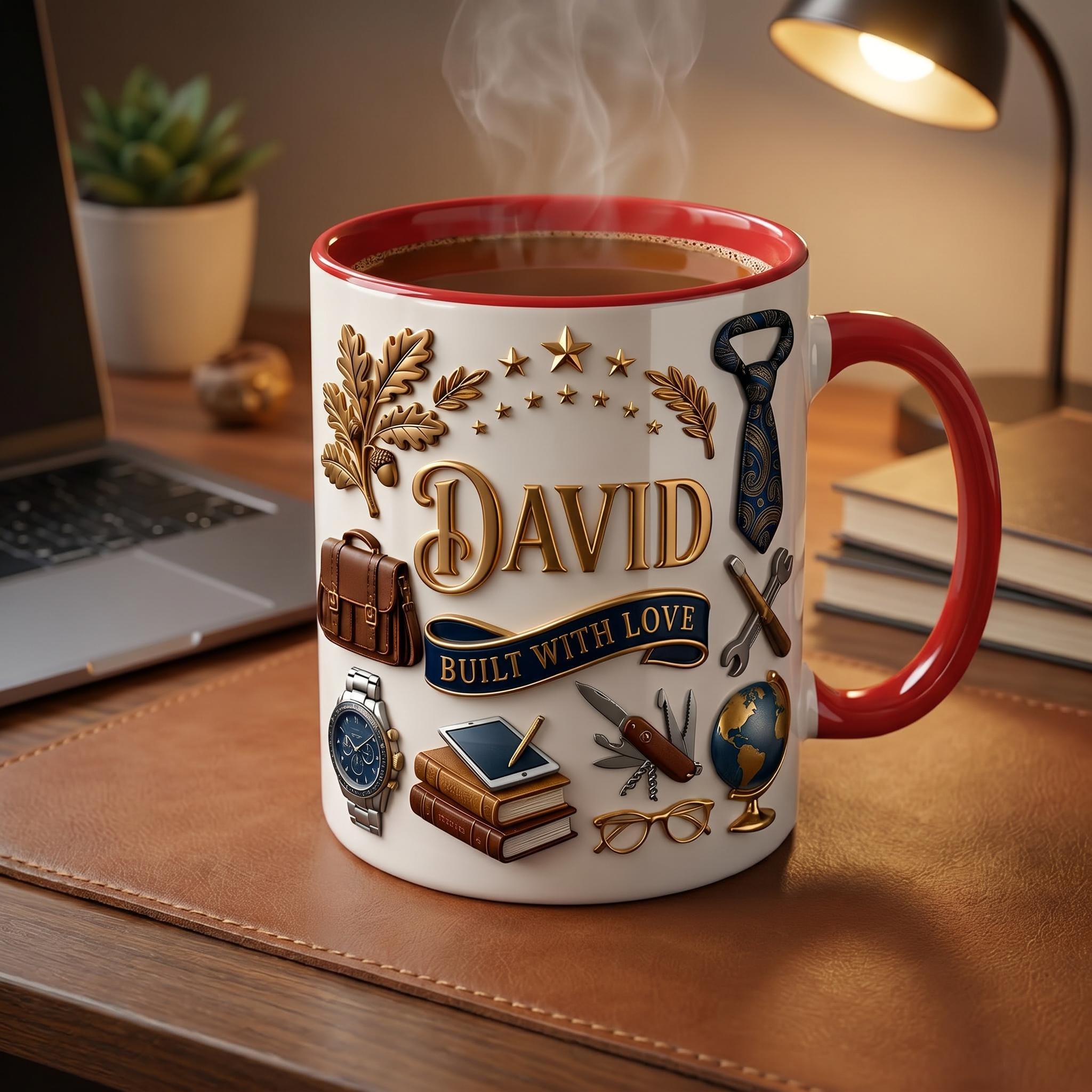 Personalized Dad Mug, Custom Built With Love Cup, Father's Day Gift, Name Mug