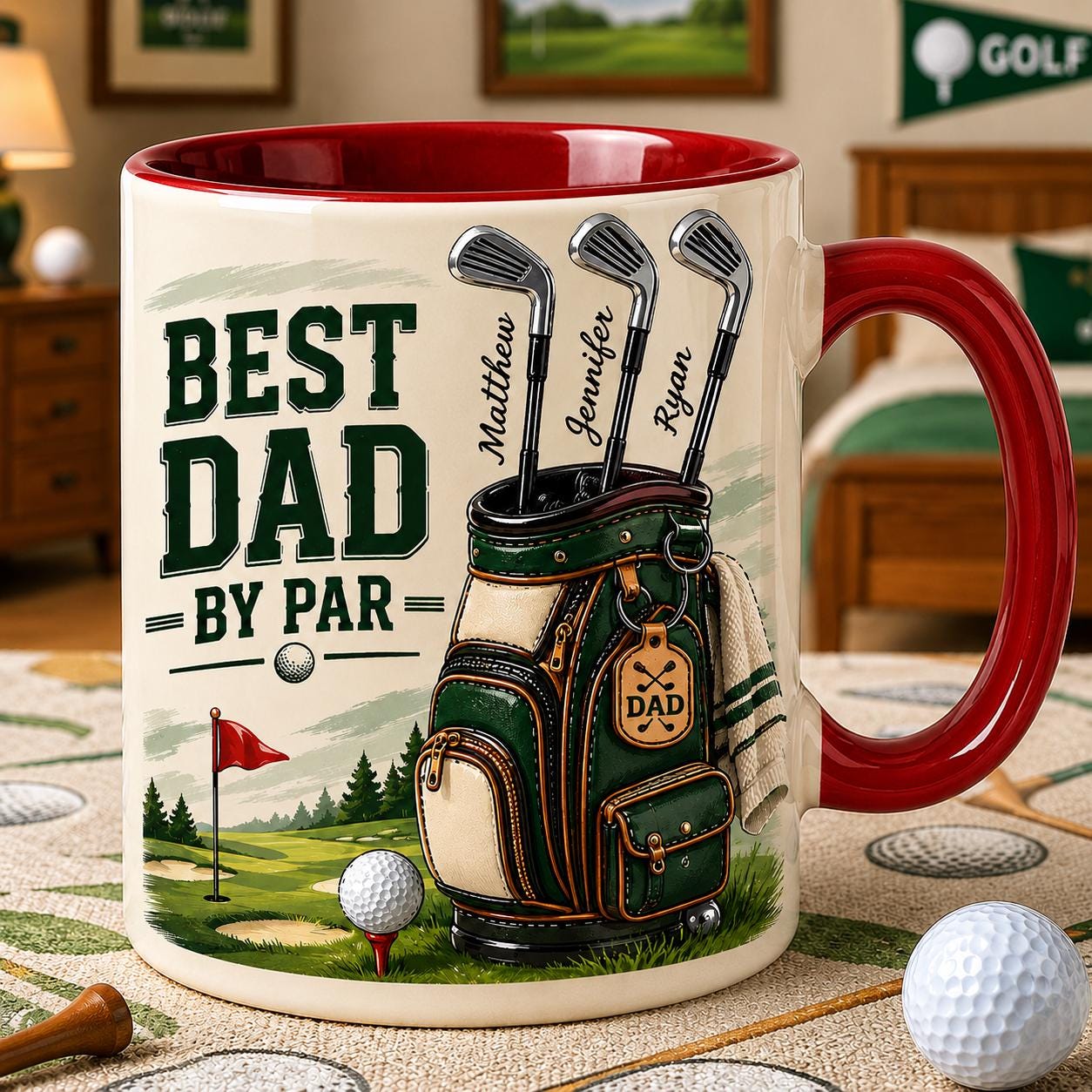 Personalized Best Dad By Par 3D Inflated Effect Mug, Gift For Dad Daddy, Golf Lovers, Golf Dad Mug, Father's Day Gift For Him
