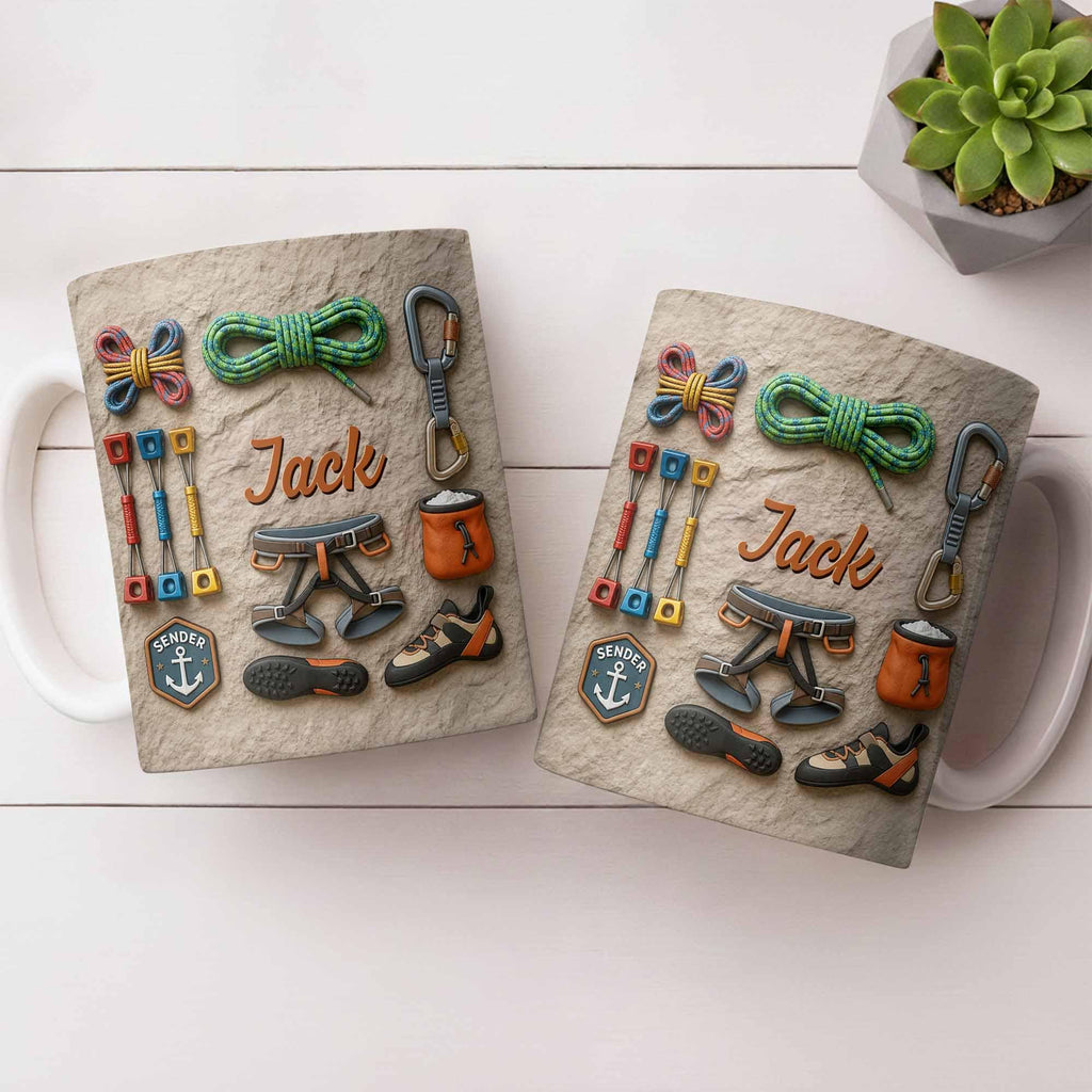 Custom Rock Climber Ceramic Coffe Mug ,Father's Day Gift For Dad From Daughter, 3D Effect Cup ,Birthday Christmas Utility Adventure Gift