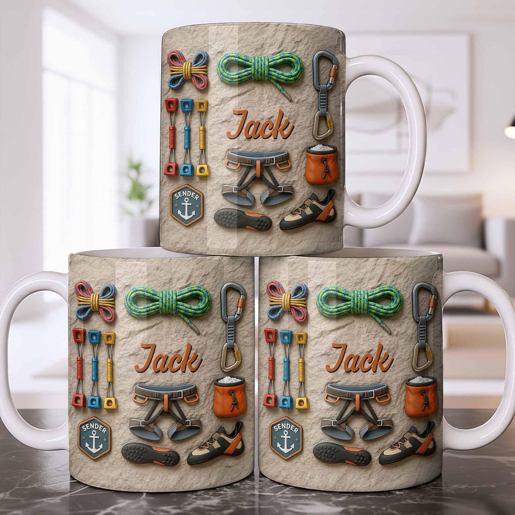 Custom Rock Climber Ceramic Coffe Mug ,Father's Day Gift For Dad From Daughter, 3D Effect Cup ,Birthday Christmas Utility Adventure Gift