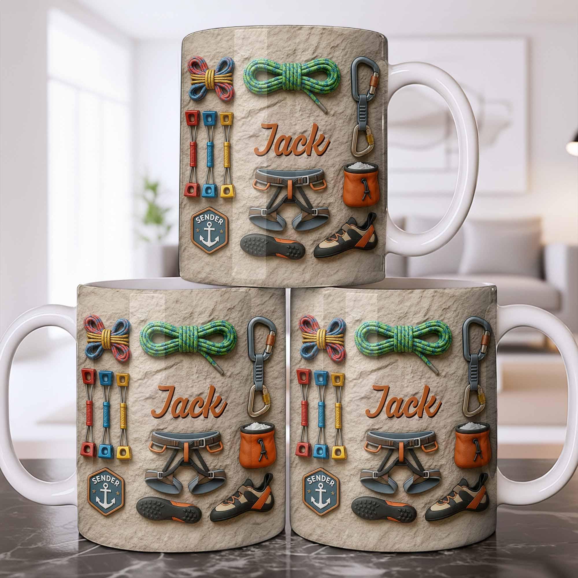 Custom Rock Climber Ceramic Coffe Mug ,Father's Day Gift For Dad From Daughter, 3D Effect Cup ,Birthday Christmas Utility Adventure Gift