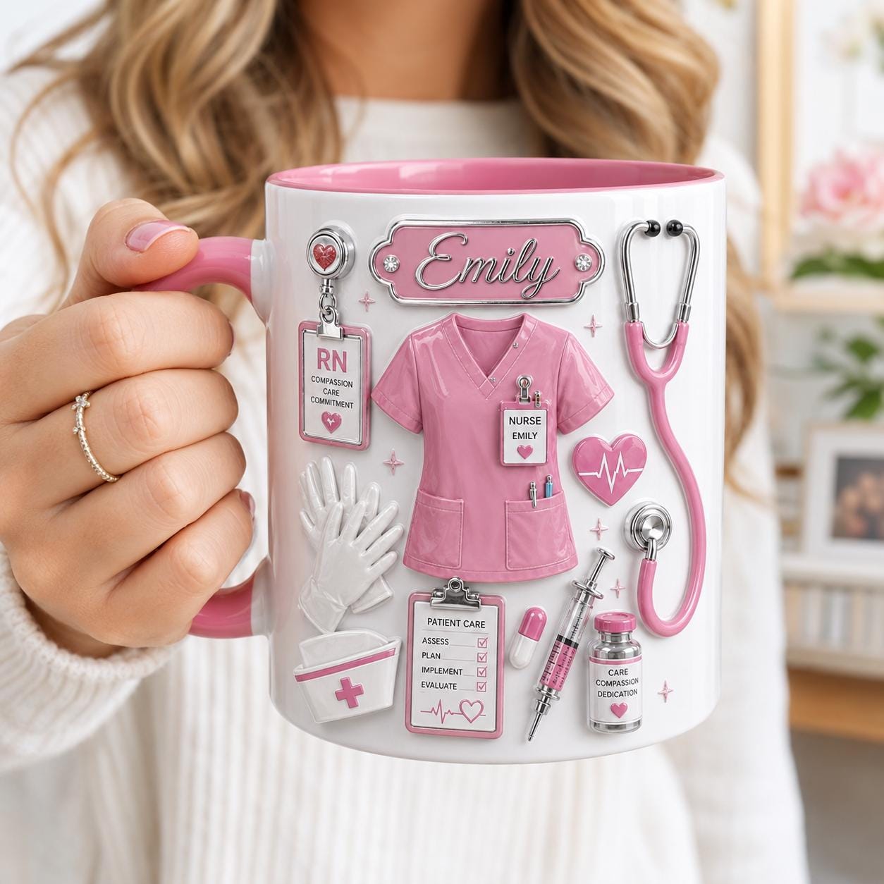 Custom Name Nurse Mug, Personalized Medical Staff Coffee Cup,  Fax 3D Look Nurse Life Gift, Registered Nurse RN LPN NP Appreciation