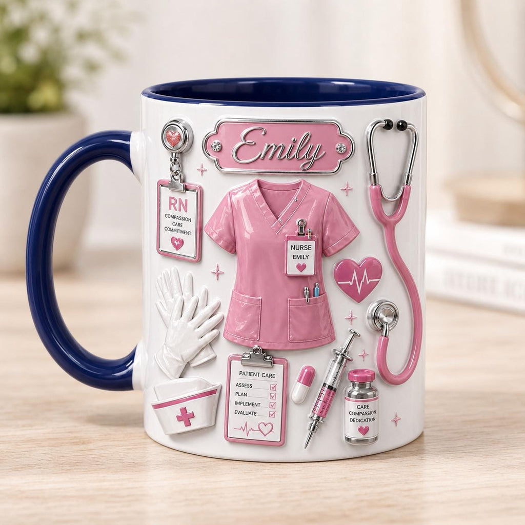 Custom Name Nurse Mug, Personalized Medical Staff Coffee Cup,  Fax 3D Look Nurse Life Gift, Registered Nurse RN LPN NP Appreciation