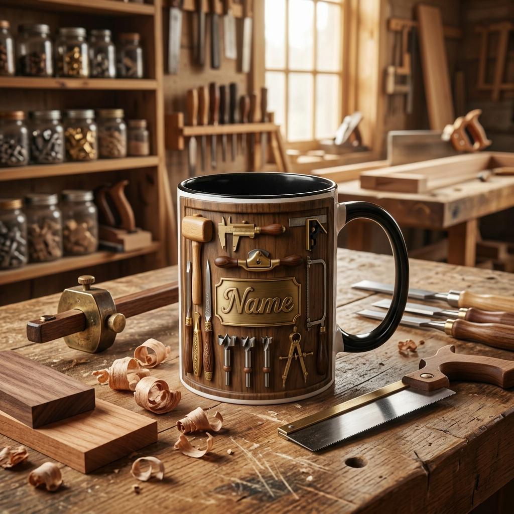 Woodworking Mug 3D, Custom Name 3D Accent Mug, Faux 3D Mug