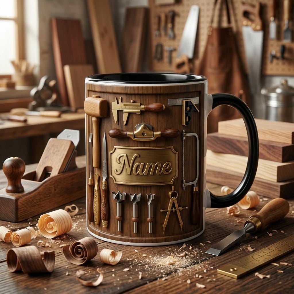 Woodworking Mug 3D, Custom Name 3D Accent Mug, Faux 3D Mug