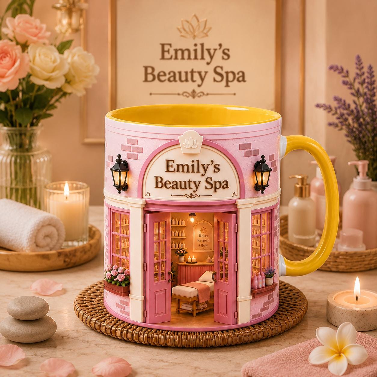 Personalized Beauty Spa Mug, Esthetician Salon Gift, Self Care Lover Mug, 3D Illusion Spa Decor Style Ceramic Mug, Spa Lover Gift for Women