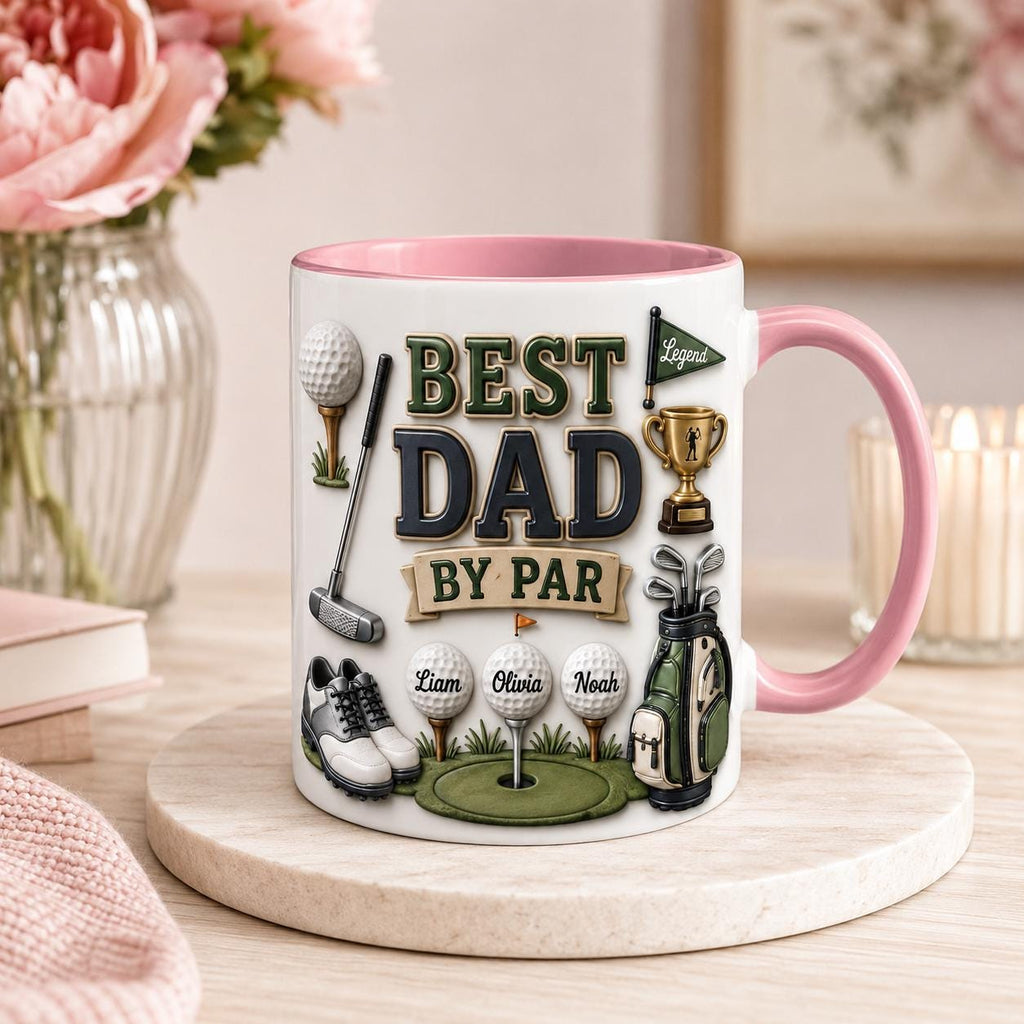 Personalized Golf Dad Mug, Best Dad By Par Faux 3D Effect Mug, Golf Gift for Him, Father's Day Birthday
