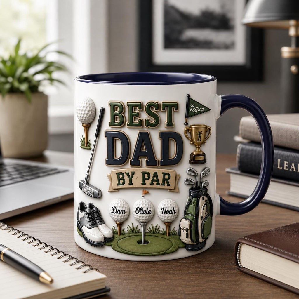 Personalized Golf Dad Mug, Best Dad By Par Faux 3D Effect Mug, Golf Gift for Him, Father's Day Birthday