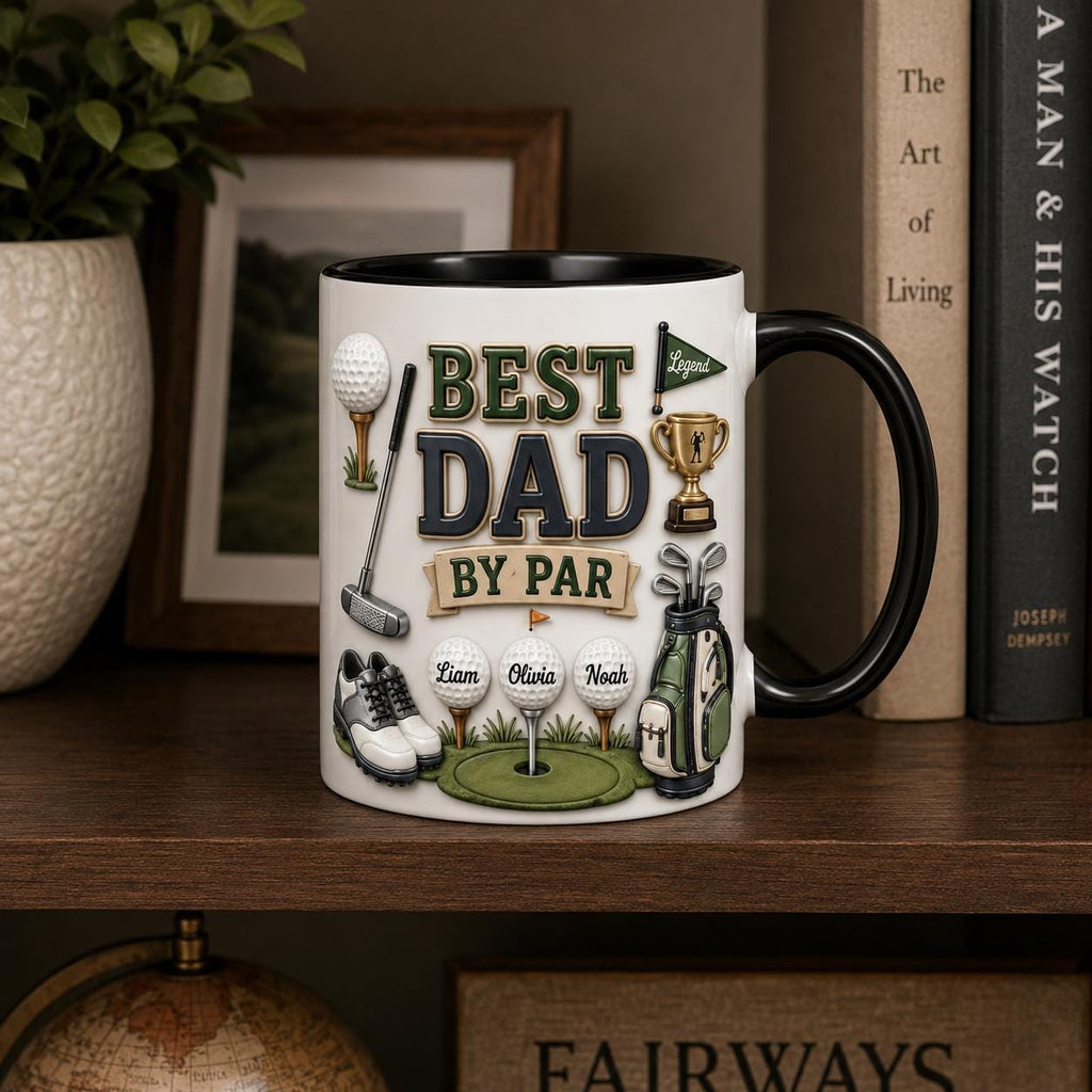 Personalized Golf Dad Mug, Best Dad By Par Faux 3D Effect Mug, Golf Gift for Him, Father's Day Birthday