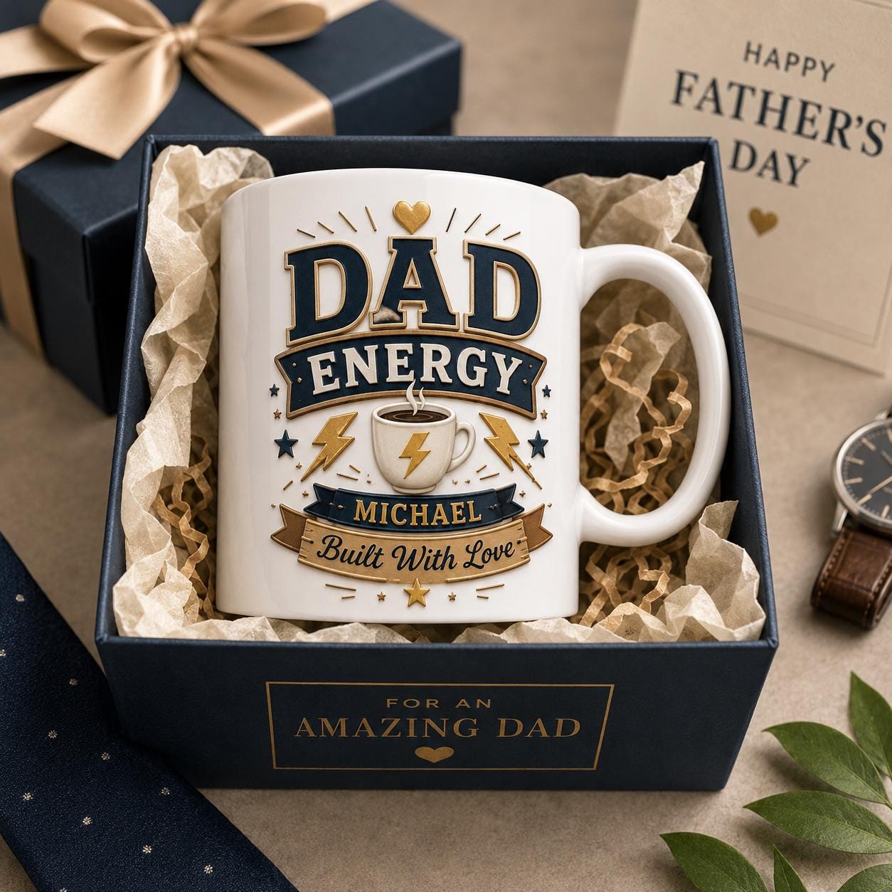 Personalized Dad Energy Faux 3D Effect Mug , Custom Built With Love Coffee Cup, Father's Day Gift , Father Birthday Gift, Best Dad Ever Cup