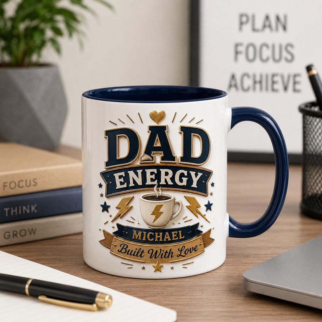 Personalized Dad Energy Faux 3D Effect Mug , Custom Built With Love Coffee Cup, Father's Day Gift , Father Birthday Gift, Best Dad Ever Cup