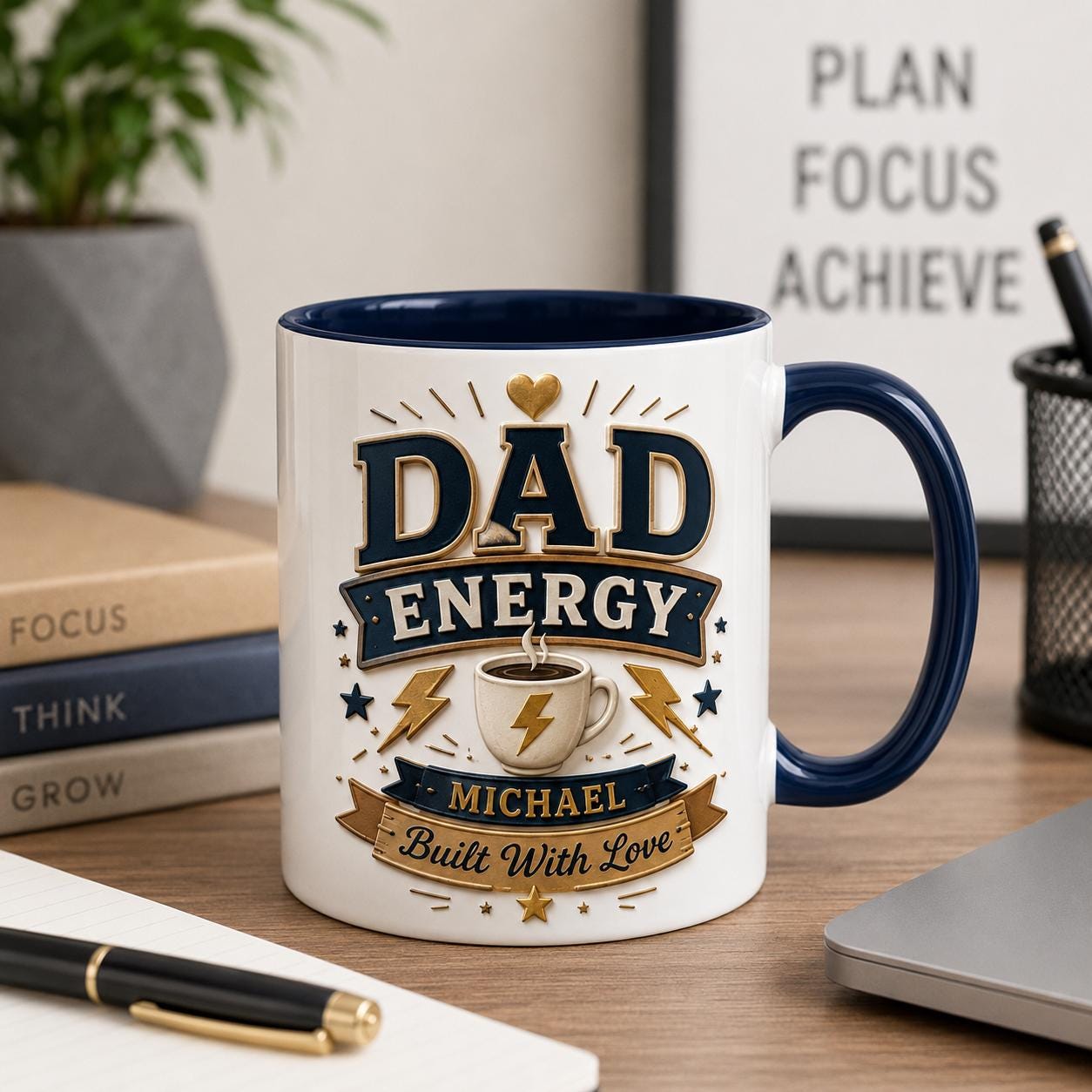 Personalized Dad Energy Faux 3D Effect Mug , Custom Built With Love Coffee Cup, Father's Day Gift , Father Birthday Gift, Best Dad Ever Cup