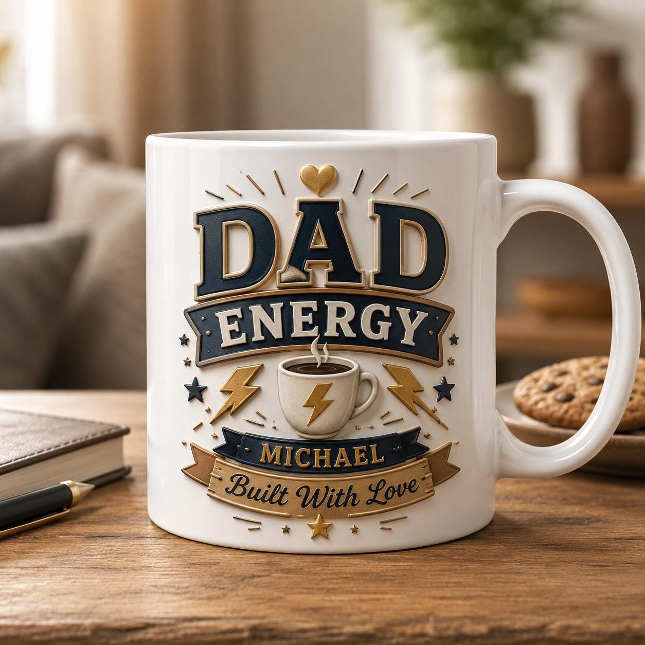 Personalized Dad Energy Faux 3D Effect Mug , Custom Built With Love Coffee Cup, Father's Day Gift , Father Birthday Gift, Best Dad Ever Cup