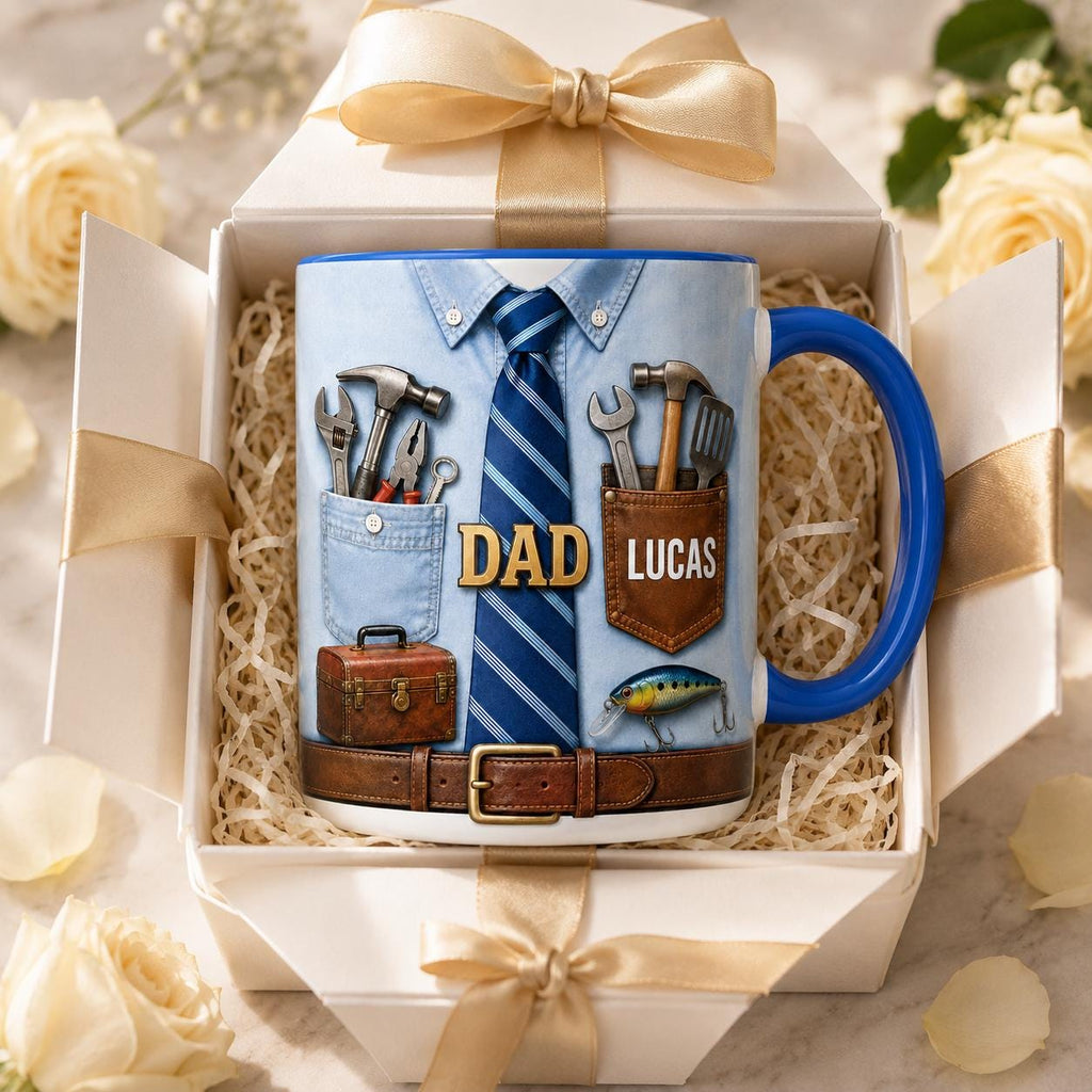 Personalized Dad Mug, Custom Father’s Day Coffee Cup, Handy Dad Mug with Name, Tool Dad Gift, Birthday Gift for Dad