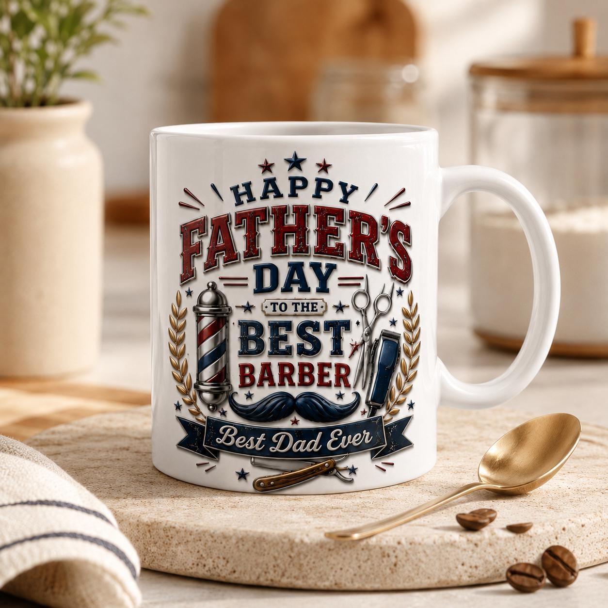 Father’s Day Barber Mug, Best Dad Ever Coffee Cup, Gift for Barber Dad, Barber Mug, Dad Barber Gift, Hair Stylist Father’s Day 3D Effect Mug
