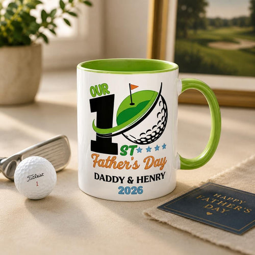 Custom Our First Father’s Day 3D Effect Coffee Mug, Personalized New Dad Gift, Baby Name Cup, First Time Dad Gift, Baby Shower Present
