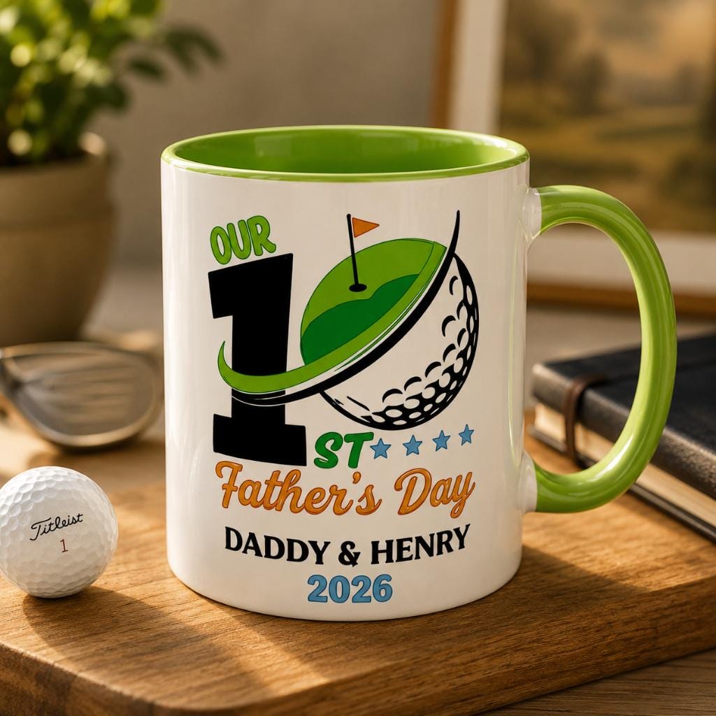 Custom Our First Father’s Day 3D Effect Coffee Mug, Personalized New Dad Gift, Baby Name Cup, First Time Dad Gift, Baby Shower Present