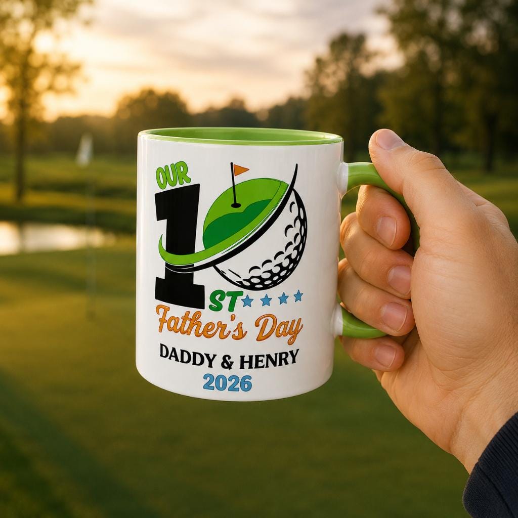 Custom Our First Father’s Day 3D Effect Coffee Mug, Personalized New Dad Gift, Baby Name Cup, First Time Dad Gift, Baby Shower Present