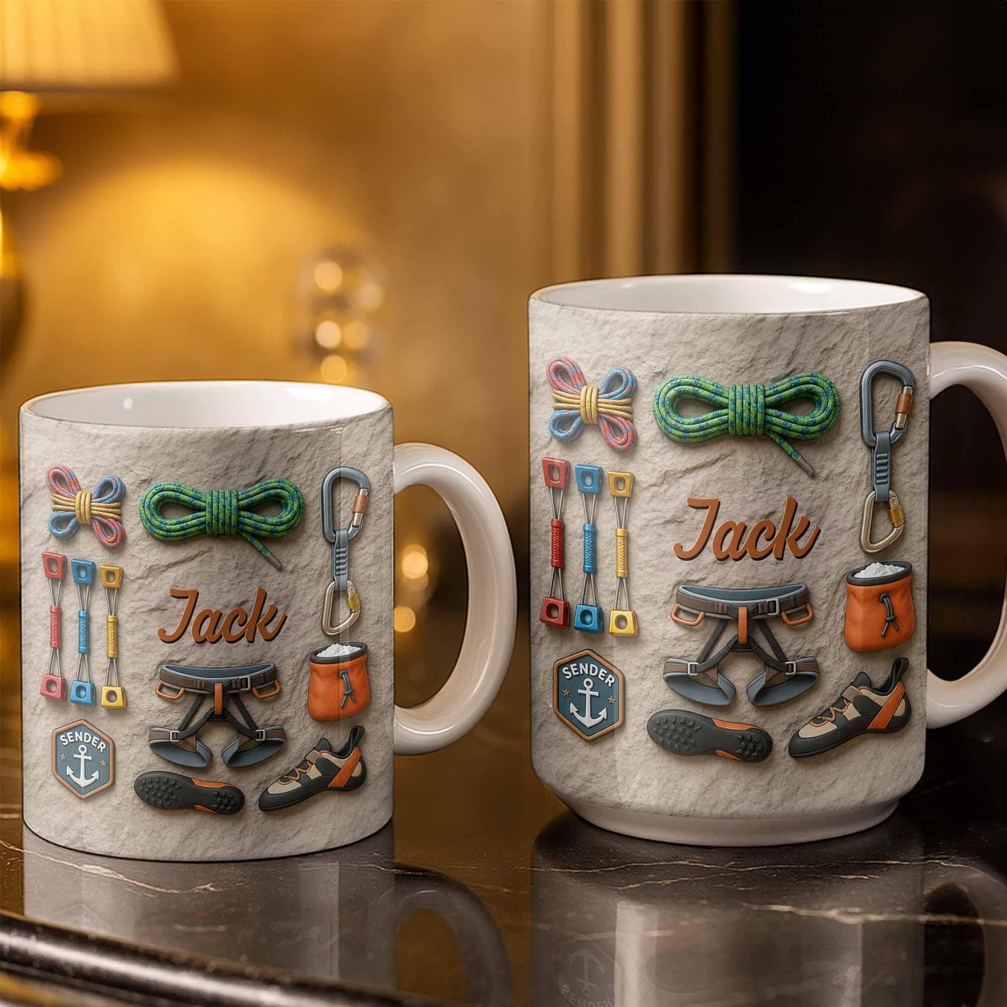 Custom Rock Climber Ceramic Coffe Mug ,Father's Day Gift For Dad From Daughter, 3D Effect Cup ,Birthday Christmas Utility Adventure Gift