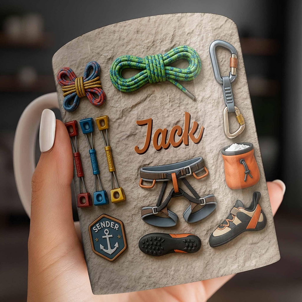 Custom Rock Climber Ceramic Coffe Mug ,Father's Day Gift For Dad From Daughter, 3D Effect Cup ,Birthday Christmas Utility Adventure Gift