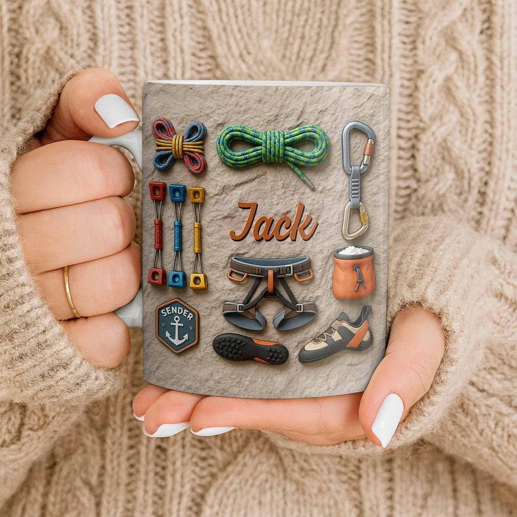 Custom Rock Climber Ceramic Coffe Mug ,Father's Day Gift For Dad From Daughter, 3D Effect Cup ,Birthday Christmas Utility Adventure Gift