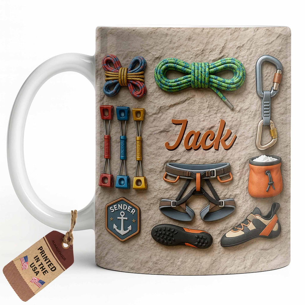 Custom Rock Climber Ceramic Coffe Mug ,Father's Day Gift For Dad From Daughter, 3D Effect Cup ,Birthday Christmas Utility Adventure Gift