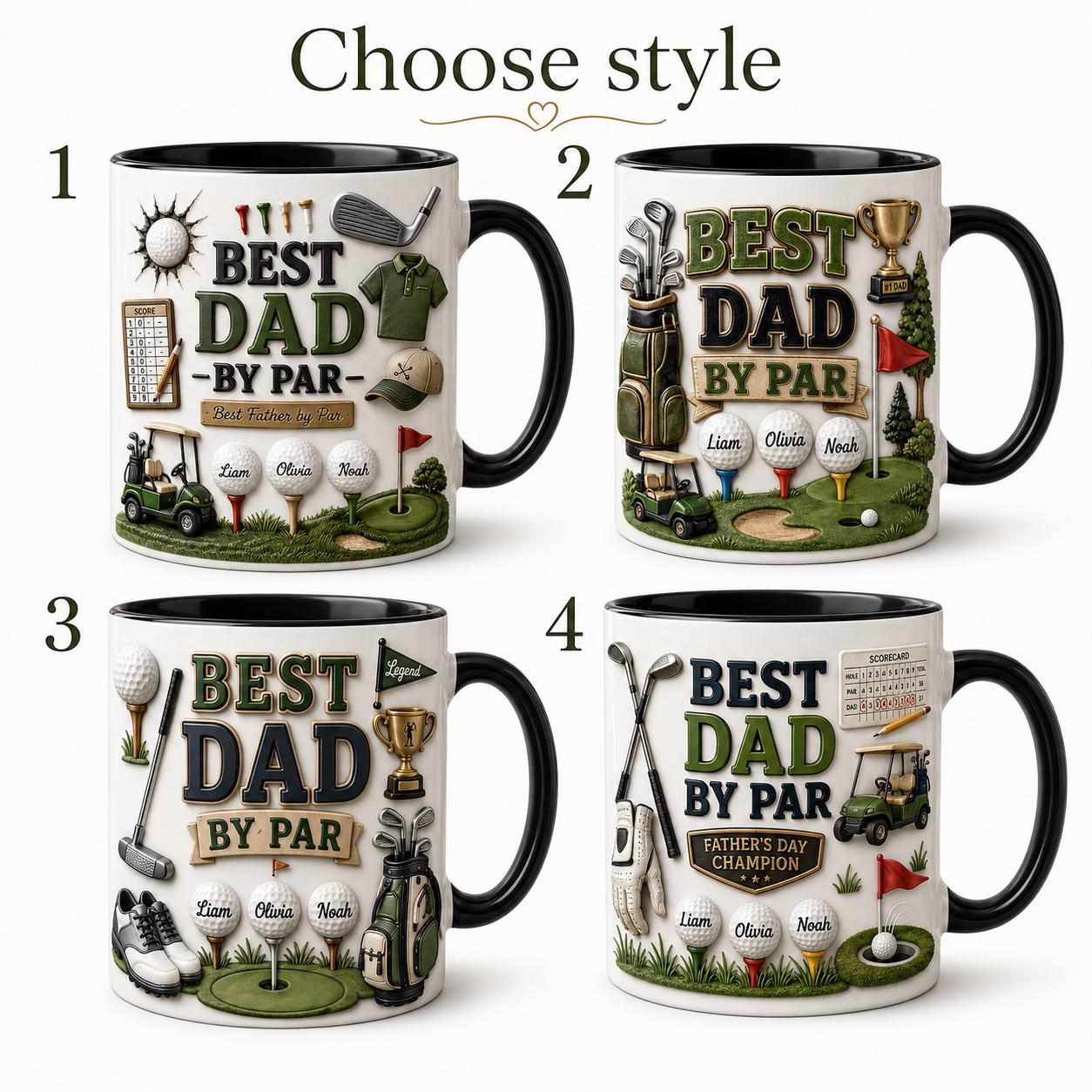 Personalized Golf Dad Mug, Best Dad By Par Faux 3D Effect Mug, Golf Gift for Him, Father's Day Birthday