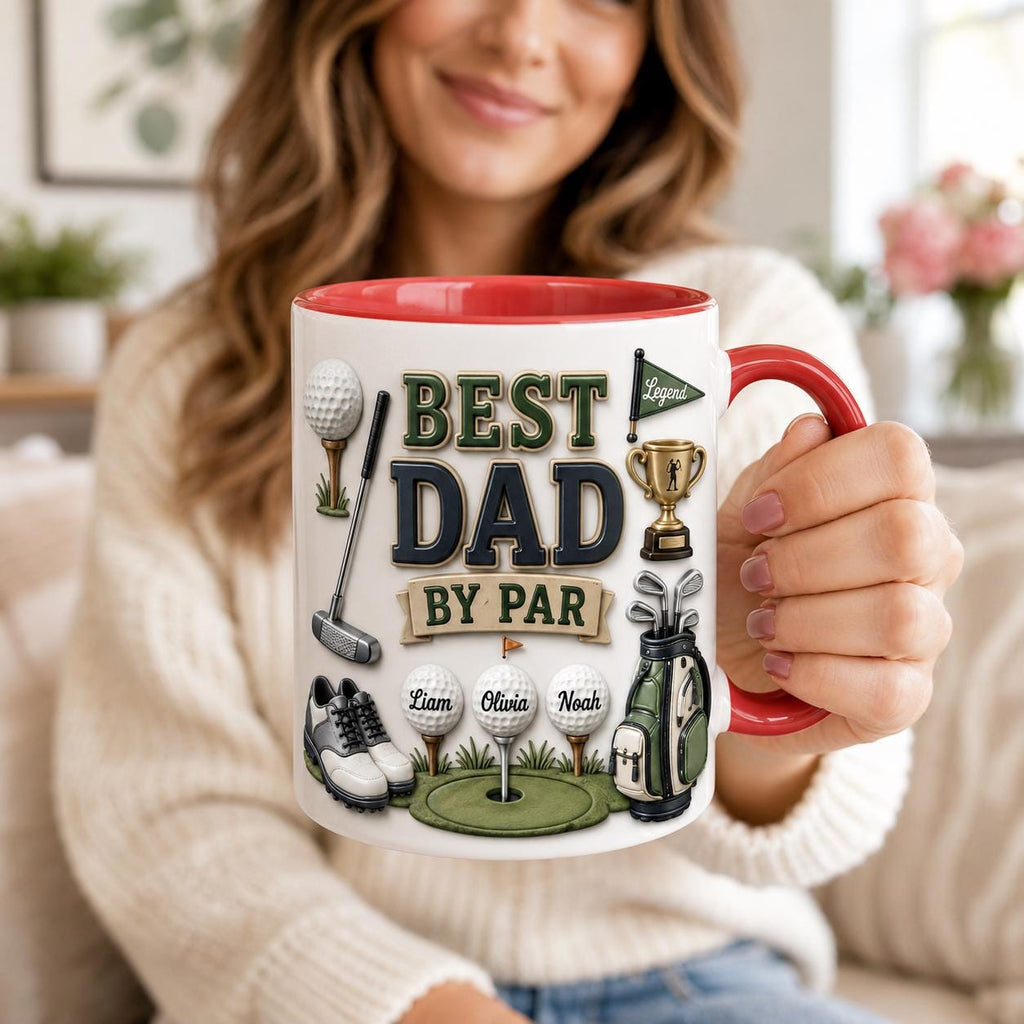 Personalized Golf Dad Mug, Best Dad By Par Faux 3D Effect Mug, Golf Gift for Him, Father's Day Birthday