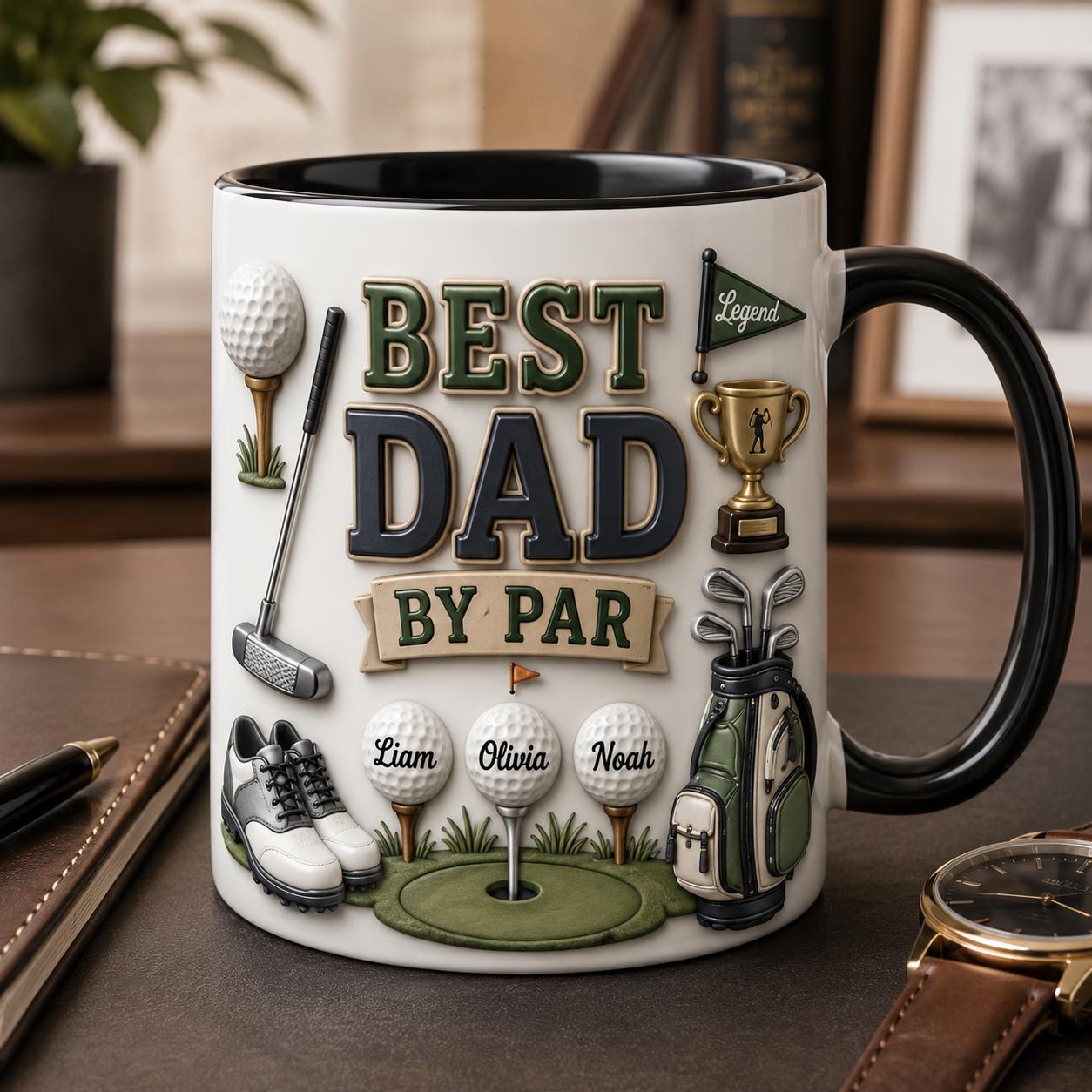 Personalized Golf Dad Mug, Best Dad By Par Faux 3D Effect Mug, Golf Gift for Him, Father's Day Birthday