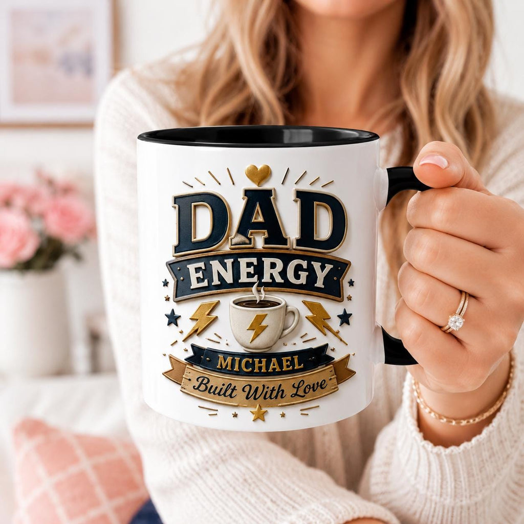 Personalized Dad Energy Faux 3D Effect Mug , Custom Built With Love Coffee Cup, Father's Day Gift , Father Birthday Gift, Best Dad Ever Cup