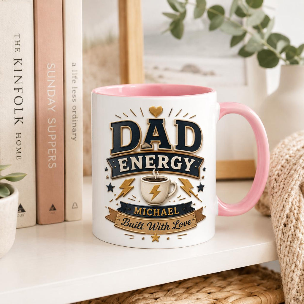 Personalized Dad Energy Faux 3D Effect Mug , Custom Built With Love Coffee Cup, Father's Day Gift , Father Birthday Gift, Best Dad Ever Cup