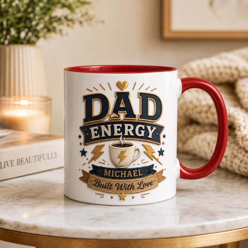 Personalized Dad Energy Faux 3D Effect Mug , Custom Built With Love Coffee Cup, Father's Day Gift , Father Birthday Gift, Best Dad Ever Cup