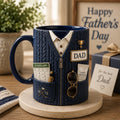 3D Dad Cardigan Accent Mug, Personalized Custom Text Ceramic Coffee Cup, Cozy Sweater Papa Grandpa Gift, Father’s Day Mug